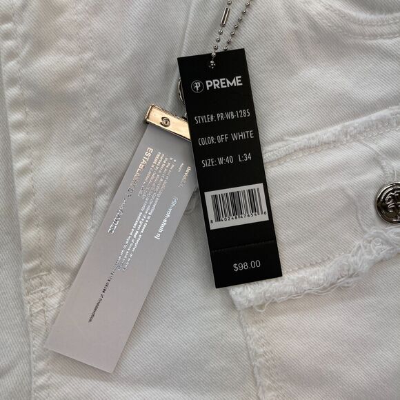 Preme Jeans Mens 40x34 Semi Stacked Fit Cargo Utility White Distressed Denim Y2K - Picture 5 of 15